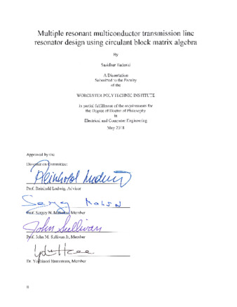 Multiple resonant multiconductor transmission line resonator design using circulant block matrix algebra la vignette