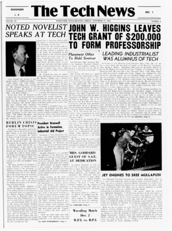 Tech News Volume 52, Issue 08, November 17, 1961 thumbnail