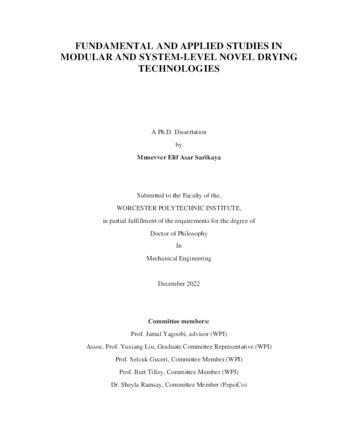 Fundamental and Applied Studies in Modular and System-Level Novel Drying Technologies thumbnail