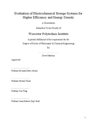 Evaluation of Electrochemical Storage Systems for Higher Efficiency and Energy Density  thumbnail