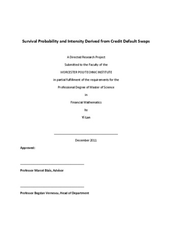 Survival Probability and Intensity Derived from Credit Default Swaps 缩图