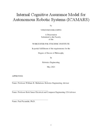 Internal Cognitive Assurance Model for Autonomous Robotic Systems (ICAMARS) thumbnail