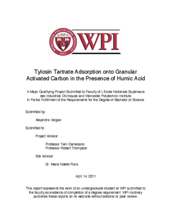 Tylosin Tartrate Adsorption onto Granular Activated Carbon in the Presence of Humic Acid thumbnail