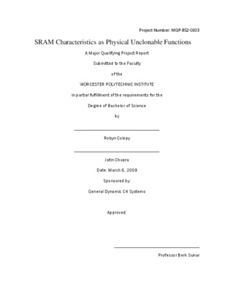 SRAM Characteristics as Physical Unclonable Functions thumbnail