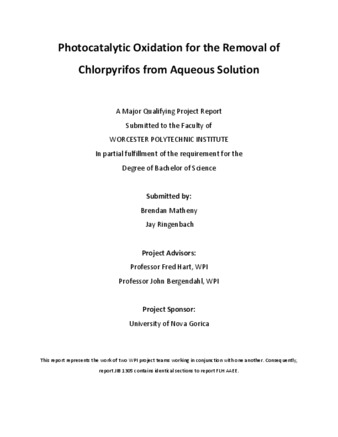 Photocatalytic Oxidation for the Removal of Chlorpyrifos from Aqueous Solution thumbnail
