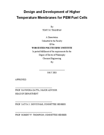 Design and Development of Higher Temperature Membranes for PEM Fuel Cells thumbnail